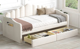 English Elm Twin Size Upholstered Daybed With 2 Drawers ,Velvet Sofabed With Usb Charging Ports,No Box-Spring Needed,Beige