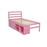 English Elm Twin Size Wood Platform Bed With Removable Storage Shelves, Built-In Two Storage Drawers For Added Convenience, Pink