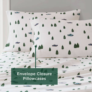 English Elm 4 Pcs Full Sheet Set - Cozy Green Trees & Trucks Design, Soft Cotton Flannel For Year-Round Comfort B035P319767