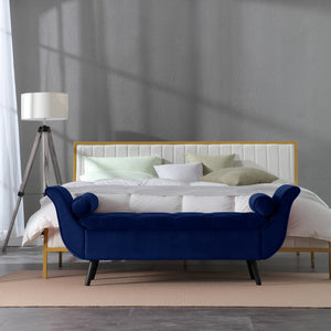 English Elm Vintage Button Tufted Velvet Storage Bench Mid Century Seat for Bedroom Entryway W2795P428645