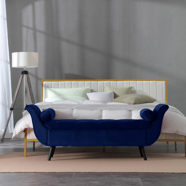 English Elm Vintage Button Tufted Velvet Storage Bench Mid Century Seat for Bedroom Entryway W2795P428645