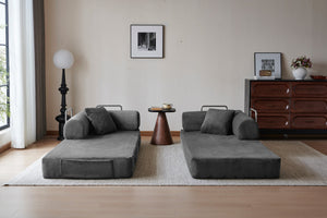 English Elm 78.8" Corduroy Modular Floor Sofa Convertible Sleeper Futon with Pillow Back Support Gray W5617P456004