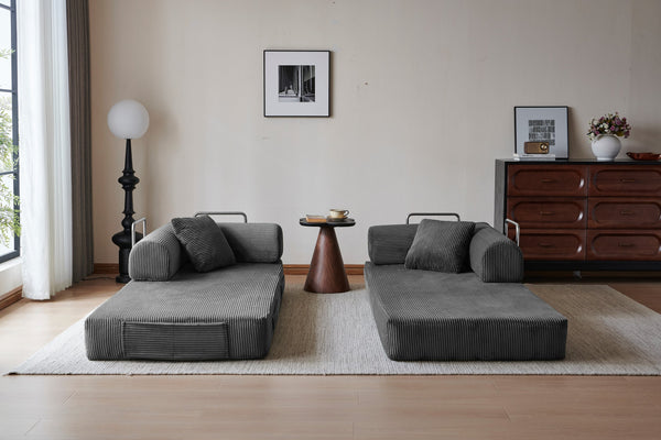 English Elm 78.8" Corduroy Modular Floor Sofa Convertible Sleeper Futon with Pillow Back Support Gray W5617P456004