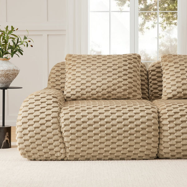 English Elm 146" U-shaped Modular Sectional Flannelette Sofa with Ottoman for Spacious Living Rooms Light Camel W714S01516