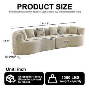 English Elm Curved Chenille Sectional Sofa Deep Seat Cloud Cushions Four Seater Modern Living Room Light Khaki W3505P456566