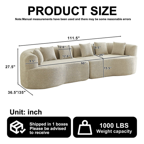 English Elm Curved Chenille Sectional Sofa Deep Seat Cloud Cushions Four Seater Modern Living Room Light Khaki W3505P456566