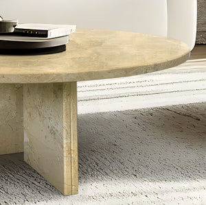 English Elm Glod Yellow Beige Marble Coffee Table – Elegant Natural Stone Accent For Living Room Décor, 27.6" W1696P262764