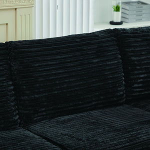 English Elm Corduroy Plush U-Shaped Sectional Sofa with Storage Ottoman, Pet-Friendly Durable Modular Comfort Black W2915S00063