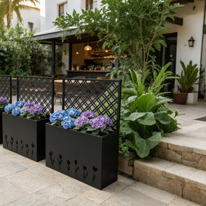 English Elm Tall Galvanized Metal Raised Planter with Integrated Trellis Outdoor Privacy Screen W1586P455892