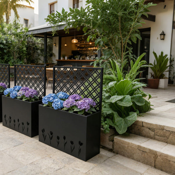 English Elm Tall Galvanized Metal Raised Planter with Integrated Trellis Outdoor Privacy Screen W1586P455892