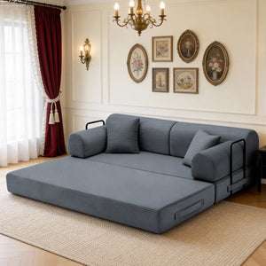 English Elm Convertible Corduroy Floor Sofa Folds Flat as Sleeper Daybed for Studio Living Dark Gray W5532P438823