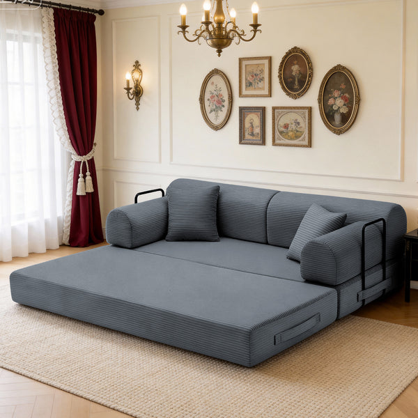 English Elm Convertible Corduroy Floor Sofa Folds Flat as Sleeper Daybed for Studio Living Dark Gray W5532P438823