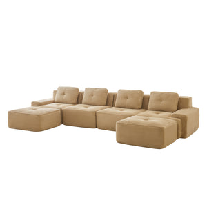 English Elm 153" Luxurious U-Shaped Modular Sectional Sofa, Soft Corduroy, 4-Seater With Movable Ottomans, Anti-Slip W714S01473