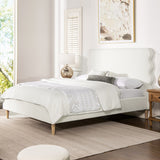 English Elm Stockholm Modern Wavy Headboard Platform Bed, Queen, Antique White Polyester