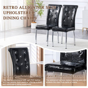 English Elm Set of 4 Glam Faux Leather Dining Chairs with Crystal Buckle and Gold Tone Legs Black W3226P311056