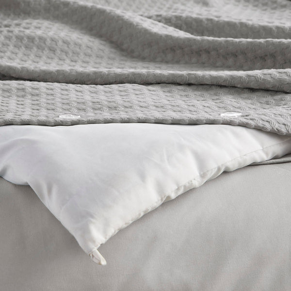 JLA Home Comfort Spaces - Waffle Plush Comforter Set with Breathable Waffle Weave Texture for Year-Round Warmth and Durability Light Grey AM10-0012