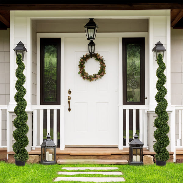 English Elm 7ft Spiral Faux Boxwood Topiary Sculpted Artificial Tree for Patio Porch Entryway W2945P279014