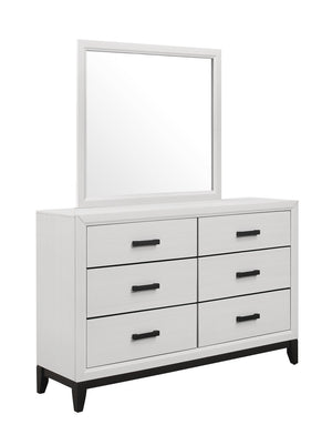 English Elm MIRAGE Solid Wood Chest with 5 Smooth-Glide Drawers, Durable MDF Build and Matte Black Hardware White 60.28 L x 18.58 W x 35.35 H B201P226180
