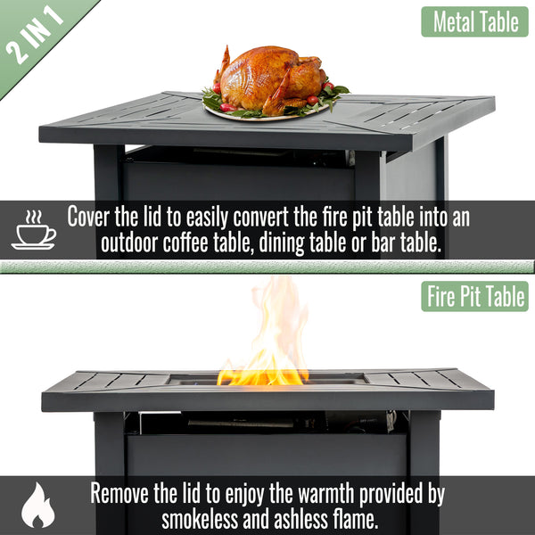 English Elm 30" 30inch Propane Fire Pit Table 50000 BTU Mosaic Ceramic Top Steel Frame ETL Approved Patio Garden Black W853P293851