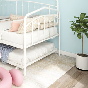 English Elm Fox Twin Daybed with Twin Trundle Metal Frame, Easy-Glide Casters, Anti-Noise Slats, No Box Spring Needed White B083P154255