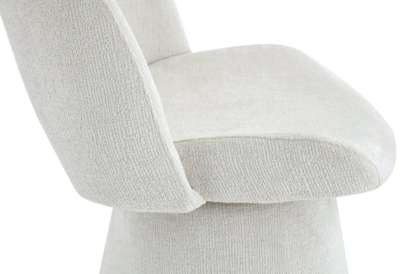 English Elm Modern Chenille Linen Accent Chair Sculptural Hollow Back Swivel Seat for Dining Vanity Off White W3493P452649