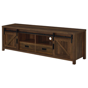 English Elm Madra Dark Pine TV Stand with Sliding Doors, 2-Drawer Storage, Rustic Modern Engineered Wood Console B062P344954