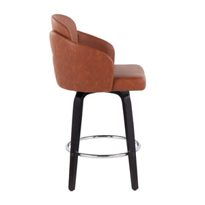 English Elm Dahlia Set Of 2 Counter Stools – Modern Camel Faux Leather & Black Wood With Chrome Footrest B202S00223