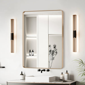 English Elm 24X32 Inch Gold Aluminium Frame Bathroom Mirror - Elegant Design, Distortion-Free Reflection, Easy Mounting T3757P347053