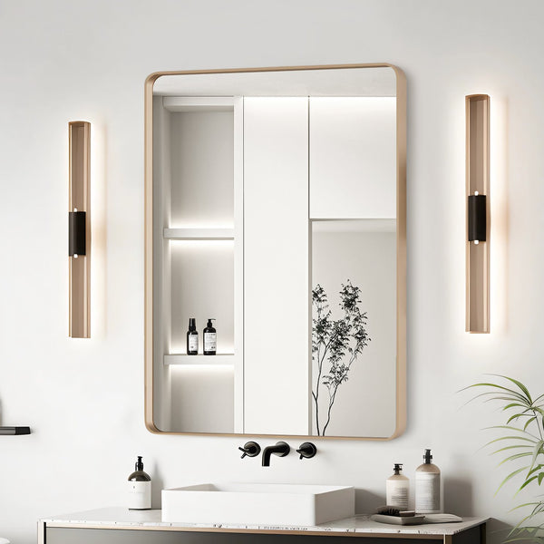 English Elm 24X32 Inch Gold Aluminium Frame Bathroom Mirror - Elegant Design, Distortion-Free Reflection, Easy Mounting T3757P347053
