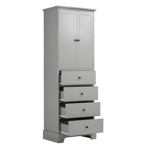 English Elm Storage Cabinet with 2 Doors and 4 Drawers, Slim MDF Organizer with Adjustable Shelf, Anti-Tip Safety Grey WF302825AAE