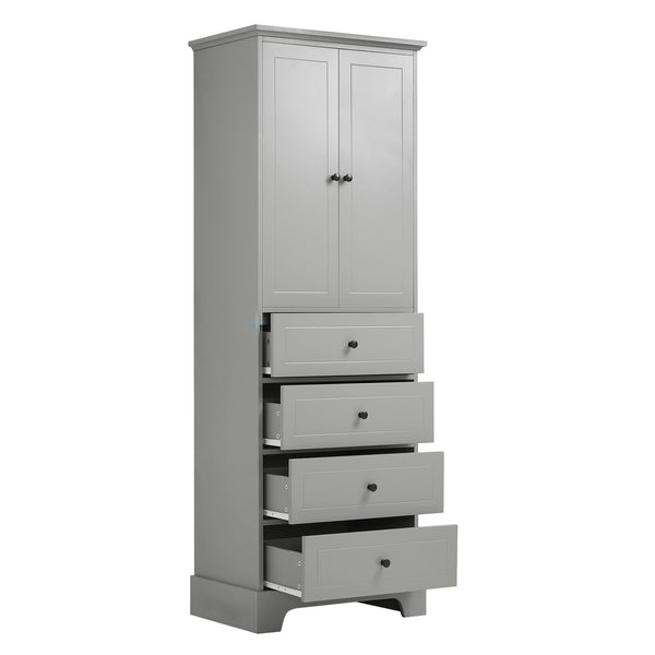English Elm Storage Cabinet with 2 Doors and 4 Drawers, Slim MDF Organizer with Adjustable Shelf, Anti-Tip Safety Grey WF302825AAE