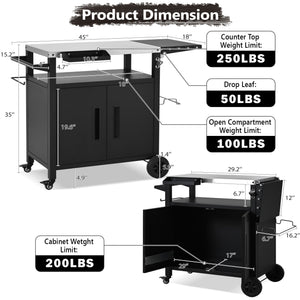 English Elm K&k Outdoor Bbq Station Stainless Steel Top Foldable Side Table Locking Wheels N707P379802B