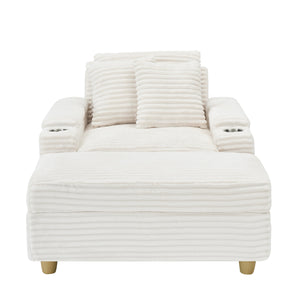 English Elm White Corduroy Single Sofa with Built-In Arm Storage, Ottoman Storage, Removable Covers, 57" W1658S00138