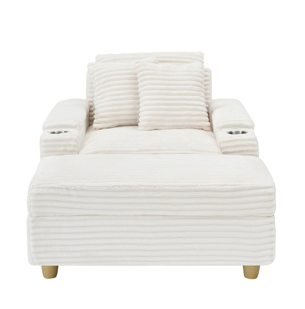 English Elm White Corduroy Single Sofa with Built-In Arm Storage, Ottoman Storage, Removable Covers, 57" W1658S00138