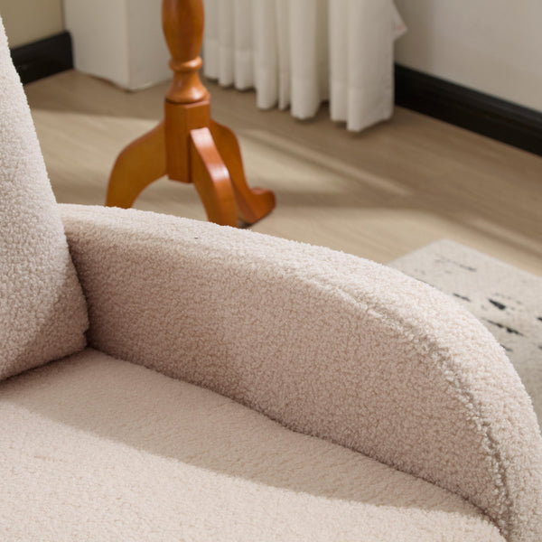 English Elm Modern Upholstered Glider Rocker with Teddy Fabric High Back and Rubberwood Base Beige W3723P409075