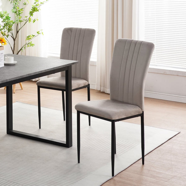 English Elm Dining Chair Set of 4 Velvet Upholstered Curved Back with Powder Coated Metal Legs Gray W3851P407807