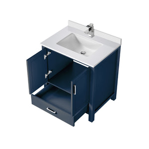 English Elm Navy 30" Bath Vanity with White Quartz Top, Soft-Close Drawer, Chrome Faucet & Spacious Storage B2731P259012