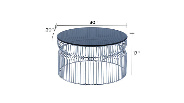 English Elm CT901 Modern round 30" coffee table with tinted tempered glass top and open metal frame for style and durability Chrome B009P306194