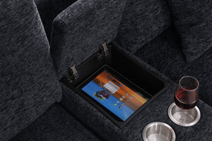 English Elm Chiara Chenille Sectional Sofa with Chaise Cupholders Usb Charging Ports Living Room Dark Gray B2749S00234