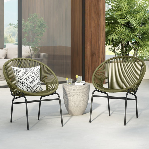 English Elm Christopher Knight Home® - NUSA Modern Outdoor Wicker Club Chairs Set of 2 with Durable PE Rattan Weave and Sleek Iron Frame Green N775P198603G