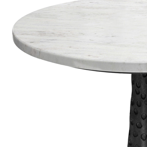 English Elm Myles Round Marble Top Side Table with Hammered Aluminum Pedestal Base B136P419855