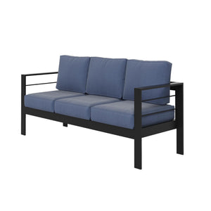 English Elm 3-piece Outdoor Aluminum Conversation Set with Deep Cushions and Wpc Coffee Table Blue B082S00095