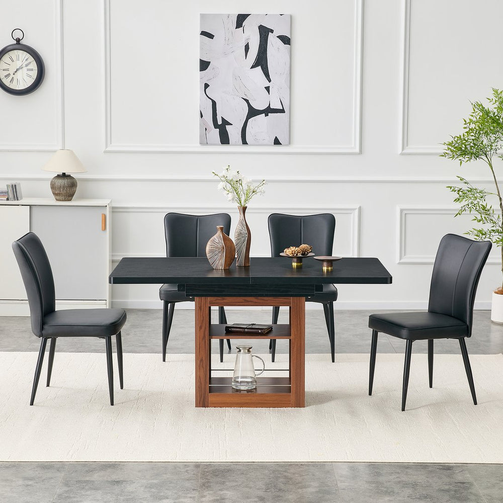 English Elm Expandable Dining Set with Pu Leather Chairs Modern Mdf Table Seats up to Eight W1151S04702
