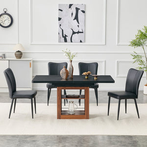 English Elm Expandable Dining Set with Pu Leather Chairs Modern Mdf Table Seats up to Eight W1151S04702