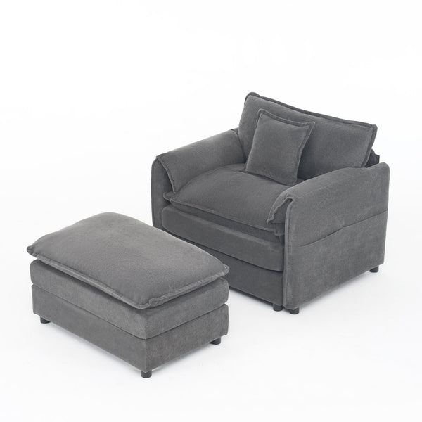 English Elm Oversized Chenille Lounge Chair with Detachable Ottoman Deep Cushioned Living Room Seat W3163S00069