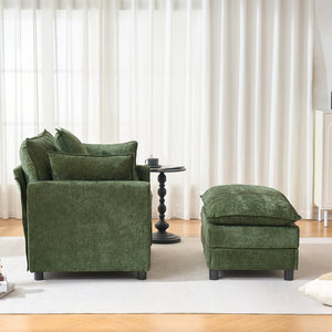 English Elm 39.4" Chenille Club Chair with Ottoman Solid Wood Frame Contemporary Living Room Seat Green W3244P427726