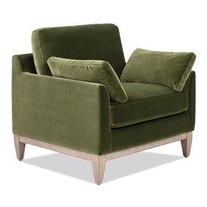 English Elm Jennifer Taylor Home - Pasadena Olive Green Modern Farmhouse Accent Arm Chair - Cozy Velvet, Eco-Friendly Rubberwood Frame B2719P265598