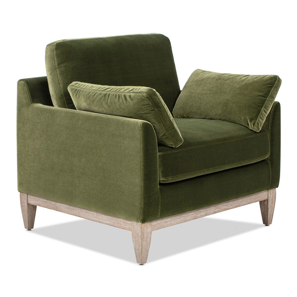 English Elm Jennifer Taylor Home - Pasadena Olive Green Modern Farmhouse Accent Arm Chair - Cozy Velvet, Eco-Friendly Rubberwood Frame B2719P265598