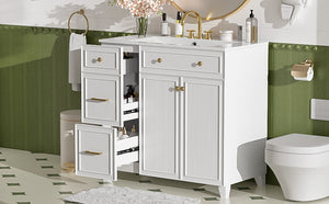 English Elm 36" Modern Bathroom Vanity with Ceramic Sink, Soft-Close Doors, Double-Layer Drawer & Storage Elegance White N729P289163K