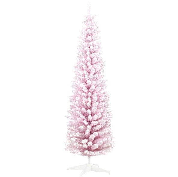 English Elm Snow Flocked Pink Pencil Christmas Tree Slim Artificial 7 Ft Indoor Holiday Accent T3971P420013